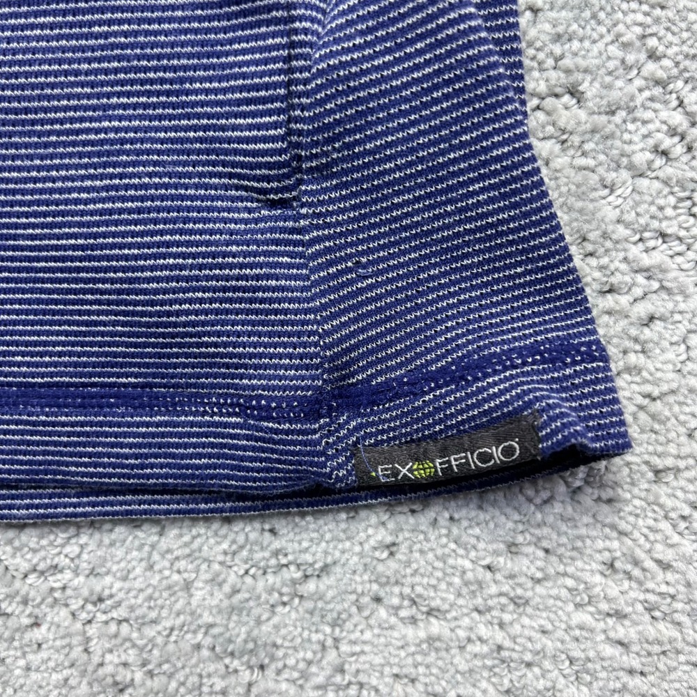 ExOfficio Pullover Shirt Womens Medium Blue Striped Hooded Insect Shield Outdoor - Picture 8 of 14